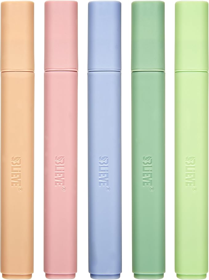 BLIEVE Bible Highlighters No Bleed Through, Chisel Tip, 5 Pack | No Smear, Quick-Dry, Aesthetic Cute Pastel Colors For Bible & Journaling (Earthy Edition)