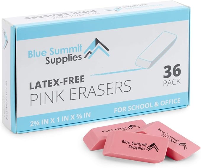 Blue Summit Supplies Pink Erasers, Bulk Erasers for Art, School, and Office Use, Classroom Set, 72 Pack