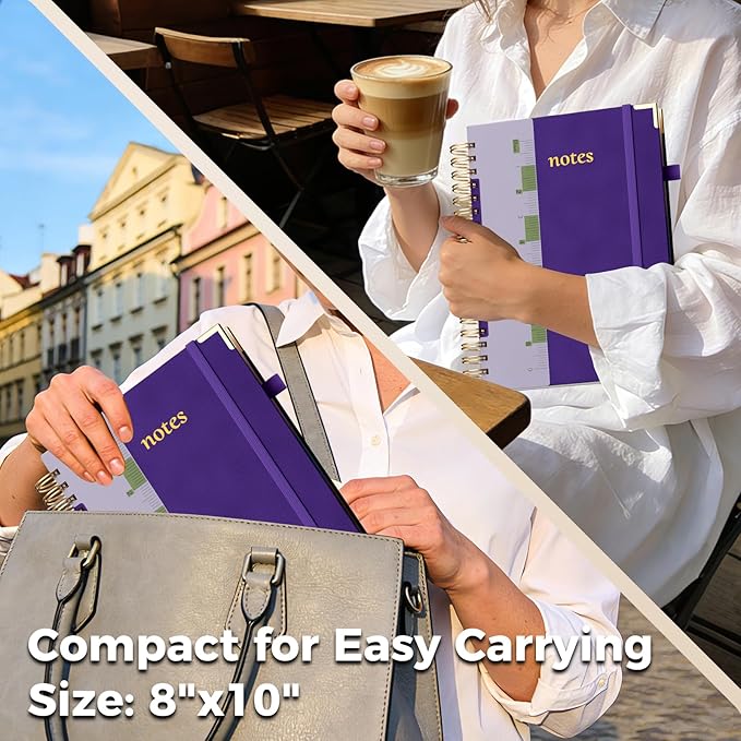 Line Hardcover Spiral Notebook with Removable Dividers Tabs & Ruler, 5 Subject Notebook College Ruled, 300 Page, Large 8"x10" B5 Notebooks for Work School, Lined Journal for Women & Men, Purple