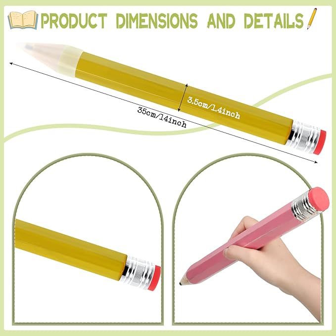 Tinlade 6 Pcs Wooden Jumbo Pencils for Prop, Funny Huge Giant Pencil 14 Inch for Home and School Supplies, Kids, Preschoolers(Multicolored)