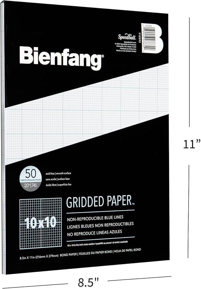 Bienfang Designer Grid Graph Paper Pad, 10x10 Cross Section, 8.5 x 11 Inches, 50 Sheets