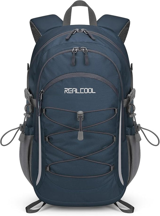 RealCool 30L Lightweight Hiking Backpack, Waterproof Daypack for Camping | 210D tear-resistant nylon, breathable shoulder and back panel, Multi-Compartment,hydration system,reflective strip,bungee net