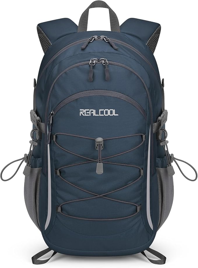 RealCool 20L Lightweight Hiking Backpack, Waterproof Daypack for Camping | 210D tear-resistant nylon, breathable shoulder and back panel, Multi-Compartment,hydration system,reflective strip,bungee net