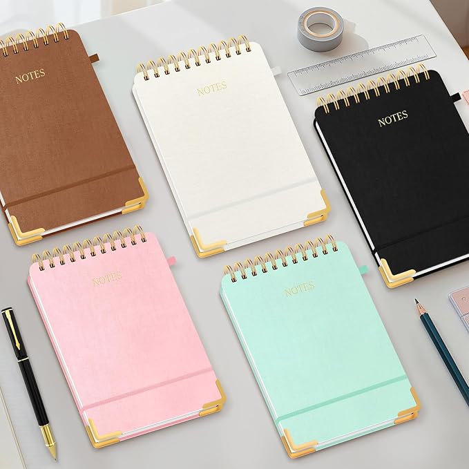 Aesthetic Top Spiral Notebook, A5 Linen Hardcover Top Bound Steno Pads, 240 Pages 100gsm Thick Lined Paper Left Handed Notebook Journal for Work, School, Church Writing - Pink, 5.9" x 8.5"