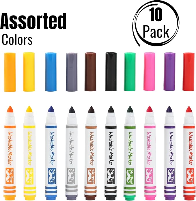 Mr. Pen- Washable Markers, 10 Pack, Assorted Colors, Broad Line, Kids Washable Markers Washable Markers for Kids markers, Fine Tip Markers, Color Markers, Washable Marker Sets, Kid Markers