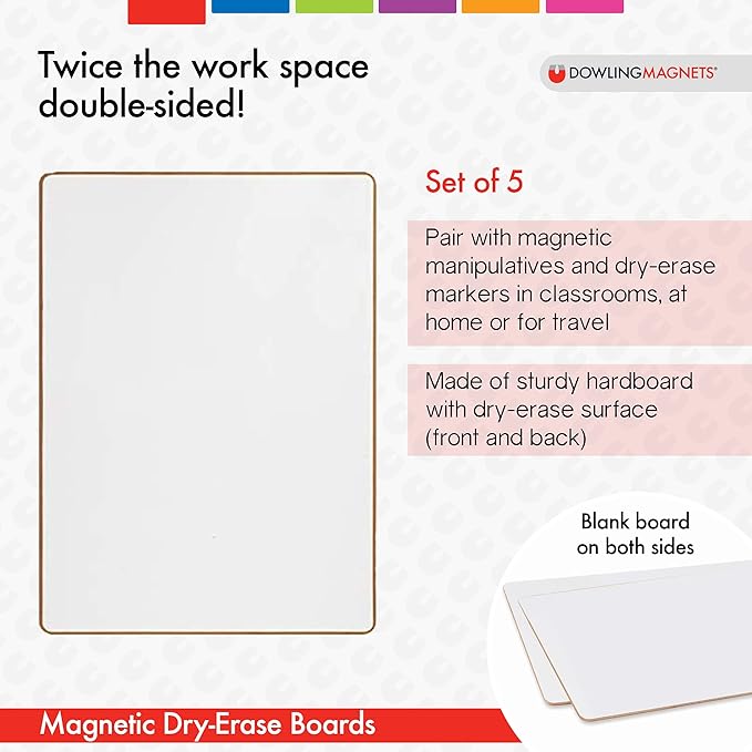Double-Sided Magnetic Dry-Erase Board Blank/Blank, 12"L x 8.75"W Each, Set of 5. Magnetic Board for Kids/Small White Board/Small White Board Dry Erase/Mini Whiteboard/Magnetic Whiteboard. Item 735207