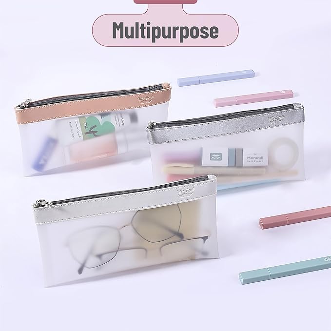 Mr. Pen- Clear Pencil Pouch, 8.50"x4.25", 3 Pack, Durable TPU Material, Medium Water-Resistant Pencil Bags with Smooth Zipper, Multipurpose Clear Pouch for Stationery, School, Office, Travel Supplies