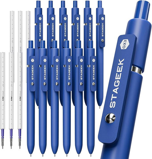 STAGEEK 12 Pcs GX3 Blue Gel Pens, Quick Dry Smooth Writing, with 3 Refills | Blue Ink Pens, 0.7mm Fine Point, Retractable, Office, School Supplies, Journaling & Note Taking, for Nurses, Teachers