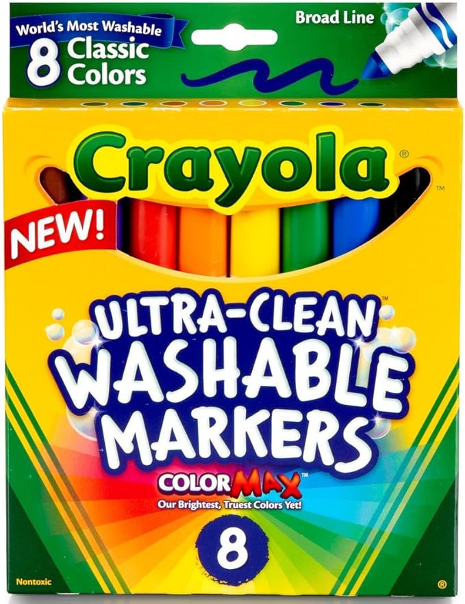 Crayola Broad Line Washable Markers, 8 Markers, Classic Colors Pack of 10