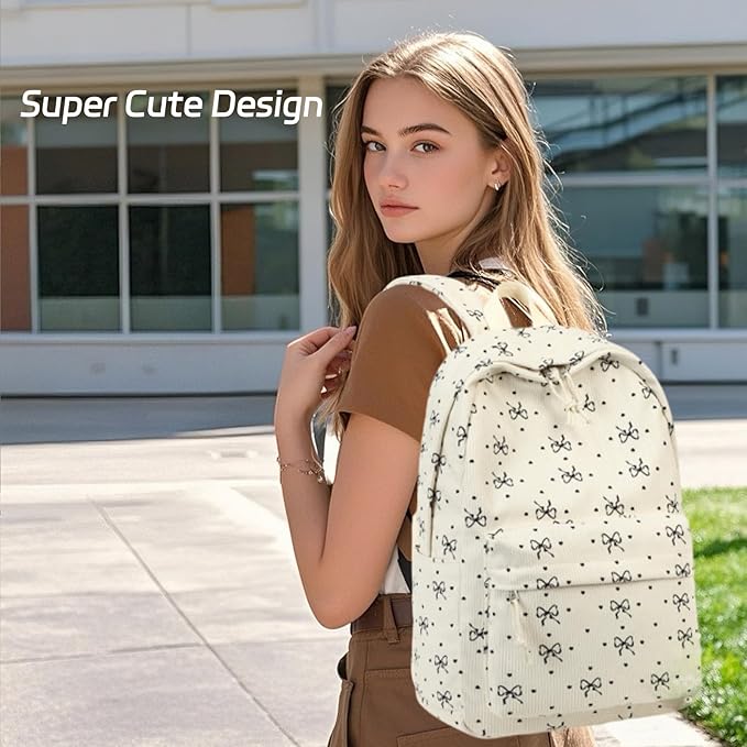 BTOOP School Backpack for Teens Large Corduroy Bookbag Lightweight 15.6 inch Laptop Bag for Girls Women Casual High School College