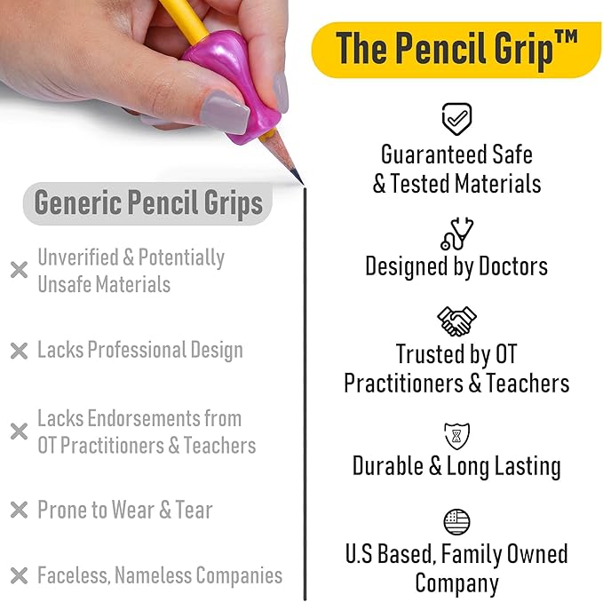 The Pencil Grip Metallic Grippers 6-Pack, Pencil Grips for Kids Handwriting, Ergonomic Pen Holder for Righties & Lefties, Writing Practice for Kids, Toddlers, Adults, Writing Tool with Finger Cushion