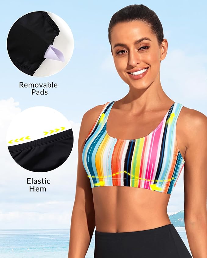 Tempt Me Women Sports Bra Bikini Top Push Up Scoop Neck Bathing Suits Top Padded Swim Crop Tops Only