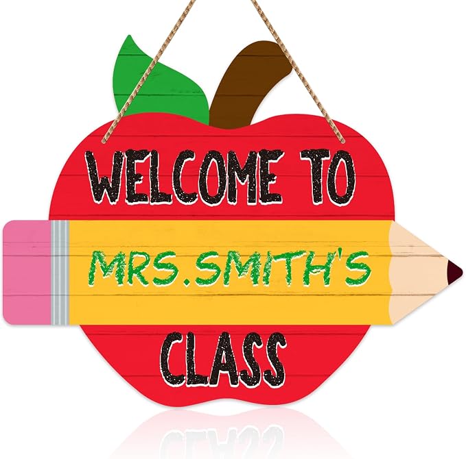 WaaHome Teacher Door Sign for Classroom - 11"x14" Welcome to Our Class Sign Personalized Teacher Name Door Hanger for Classroom Decorations