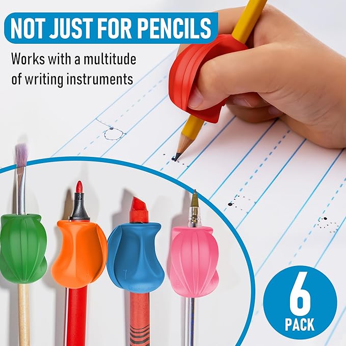 The Pencil Grip Pencil Grips, The Crossover Grip, Ergonomic Writing Aid For Righties And Lefties, Colorful Pencil Grippers, Assorted Classic Colors, 6 Count - TPG-17806