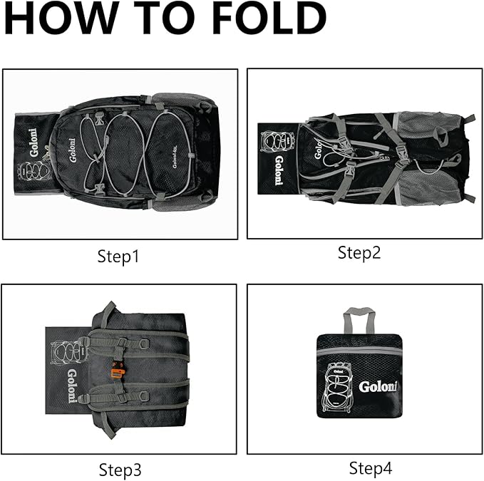 Goloni Ultra Lightweight Packable Backpack 40L - Foldable Hiking Backpack Water Resistant Small Foldable Daypack for Travel,Black