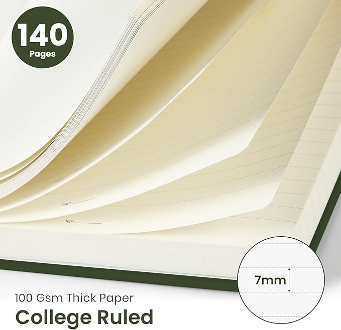 Taja Lined Spiral Journal Notebook for Women & Men, 140 Pages, College Ruled Hardcover Notebook for Work & Note Taking, Journals for Writing, A5(5.7" x 7.9") – Dark Olive Green