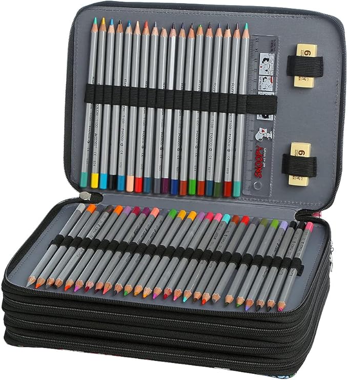 Portable Colored 200 Slots Pencil case Organizer with Printing Pattern for Watercolor Pens or Markers, Pencil Case Organizer for Artist