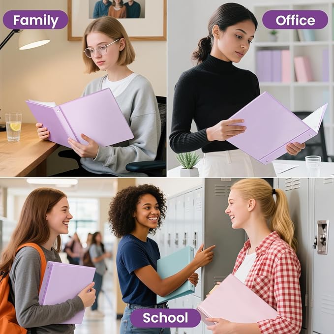 SUNEE 3 Ring Binder 2 Inch 2 Pack, Clear View Binder Three Ring PVC-Free (Fit 8.5x11 Inches) for School or Office Supplies, Purple