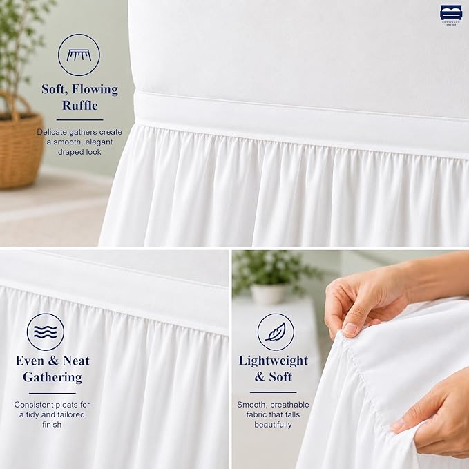 Cottingon Dorm Room Bed Skirt Twin XL, White Microfiber Dust Ruffle, 40 Inch Drop, Fits Standard College Beds 39 x 80, Under Bed Storage Cover, College Dorm Room Essentials, Back to School Bedding