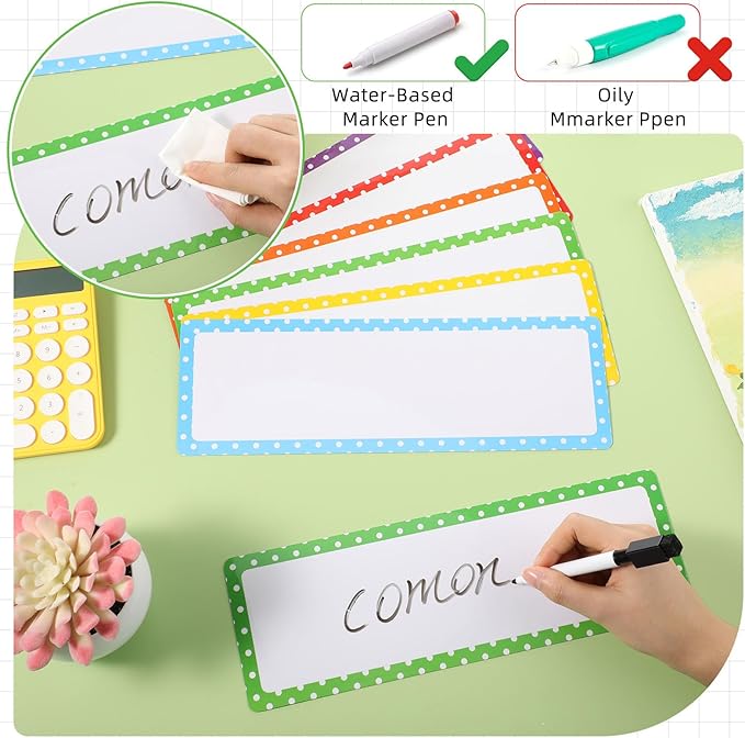 12 Pcs Large Magnetic Dry Erase Labels for Classroom, 12 x 4 Inch Rectangle Magnetic Name Plates Label Flexible Magnet Stickers for Whiteboards Refrigerator(Polka Dot,Style 6)
