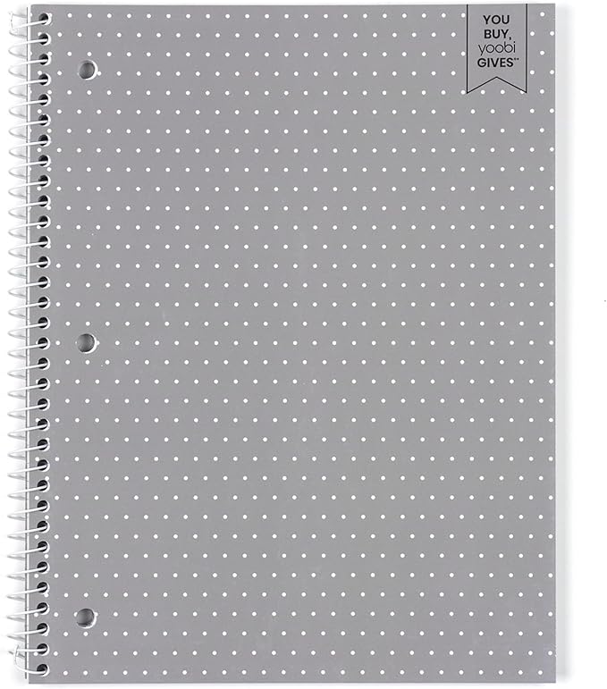 Yoobi College Ruled Spiral Notebook Set – 6-Pack of 2 Subject Notebooks, Pink, Gray & Marble Designs for Kids & Tweens – 150 Perforated 3-Hole Punched Sheets Each – 10.5” x 8”