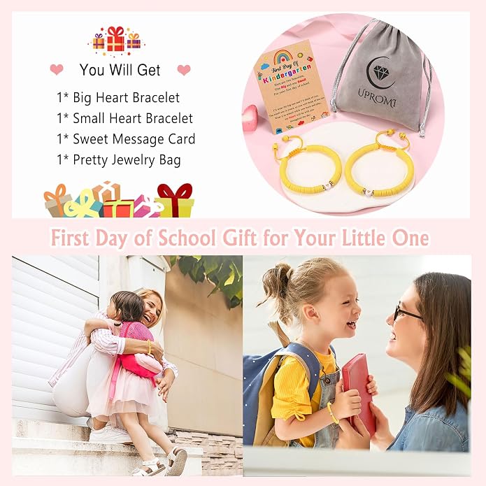 UPROMI First Day of Preschool/Kindergarten/1st Grade/2nd Grade/School Gift, Back to School Bracelet Mommy and Me Dad and Son