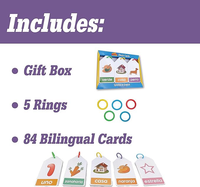Bilingual Spanish English Flash Cards for Kids 5 Themes Alphabet Color Number Shape First Words 84 Cards Gift Pack