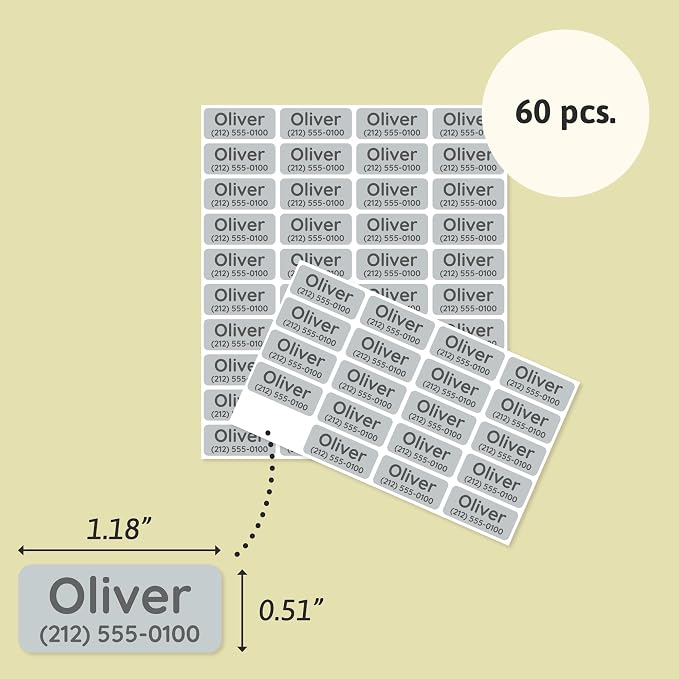 TeddyLabels - Clothing Labels for Nursing Home (60) – Self-Adhesive Name Tags for Clothes and Personal Items. Personalized Labels for Daycare, Nursing Homes, and Laundry Use - Light Grey