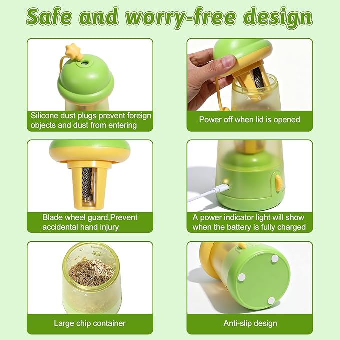 Rechargeable Electric Pencil Sharpener, 6-12mm Auto in & Out Fully Automatic Pencil Sharpener for Kids, Large Capacity Battery Powered, with Cartoon Stickers Ideal for Classroom & Home (Green)