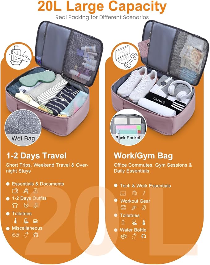 Capolo Travel Backpack for Women Men Waterproof Laptop Backpack Airlines Approved Personal Item Backpack Bag Computer Bookbag for Business, Work, Traveling Fits 15.6 Inch Laptop(Purple)