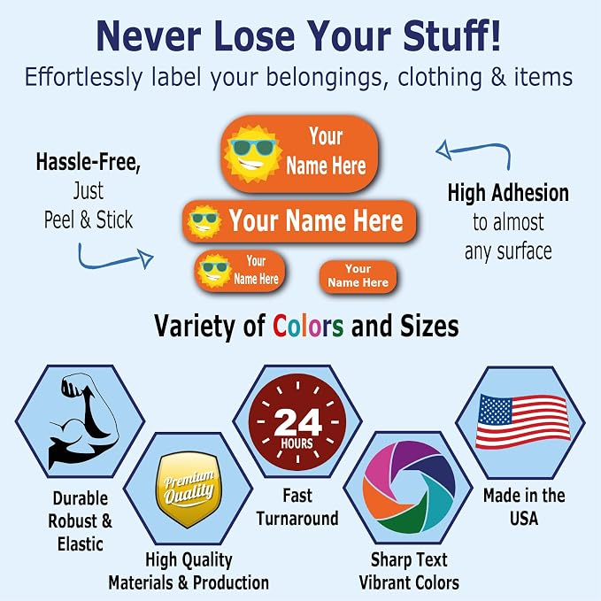 126 Custom Name Labels – Boys, Girls and Kids Icon Designs. Waterproof Labels for School, Daycare and Camp. Personalized Stickers, Dishwasher and Microwave Safe, Machine Washable.