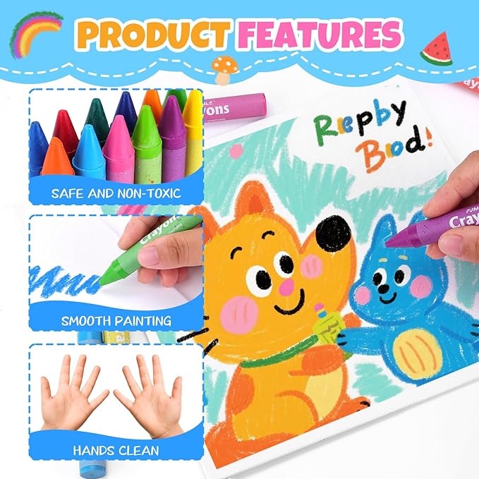 24 Colors Jumbo Crayons for Toddlers 1-3, Non-Toxic, Washable Crayon for Kids Ages 4-8, Easy to Hold and Unbreakable Big Toddler Crayons for Toddler Coloring.Best Gift for Holiday, Travel and Art