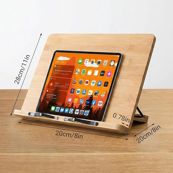 2 Pack Adjustable Book Stand, Stable and Lightweight Wooden Textbook Holder Stand, Bible/Recipe/Pad/Reading/Cooking Book Tray