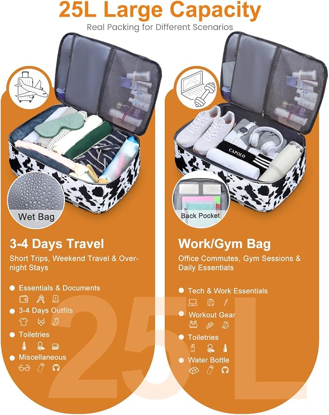 Capolo Travel Backpack for Women Men Waterproof Laptop Backpack Airlines Approved Carry On Backpack Bag Computer Bag for Business, Work, Traveling Fits 17 Inch Laptop(Cow Print)