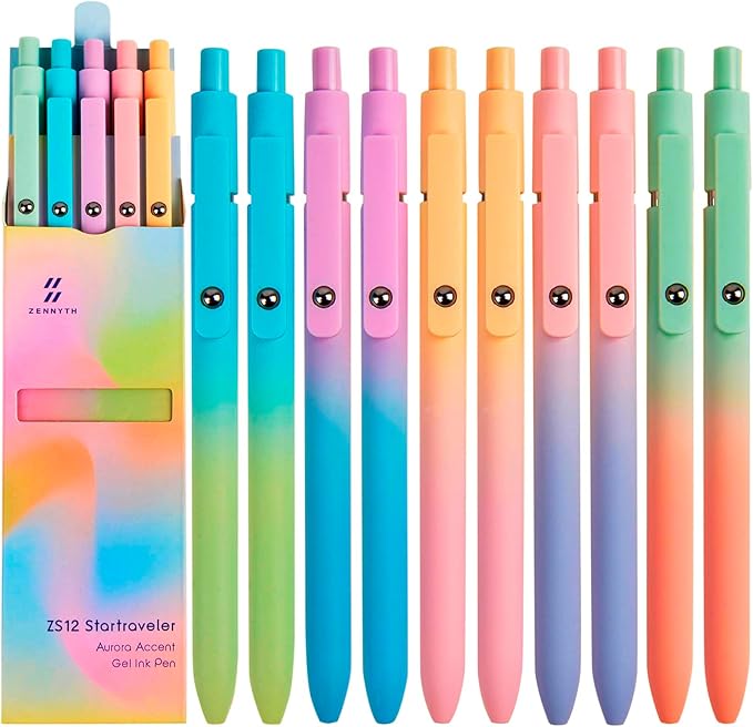 Gel Pens School Office Supplies - 10 Pcs 0.7mm Cute Black Ink Ballpoint, Aesthetic Fine Point Pen, Desk Accessories for Women College Teacher, Pastel Colored Smooth Writing Pen for Journaling Gifts