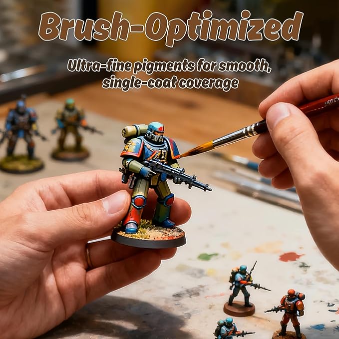 X ARTY HUB Model Paint Set - 20 Colors with 3 Brushes, Miniature Paints (Base/Skin Tones/Shadows/Metallics) for Airbrushing & Hand Painting, Acrylic Paint for Models, Miniatures & Wargaming Props