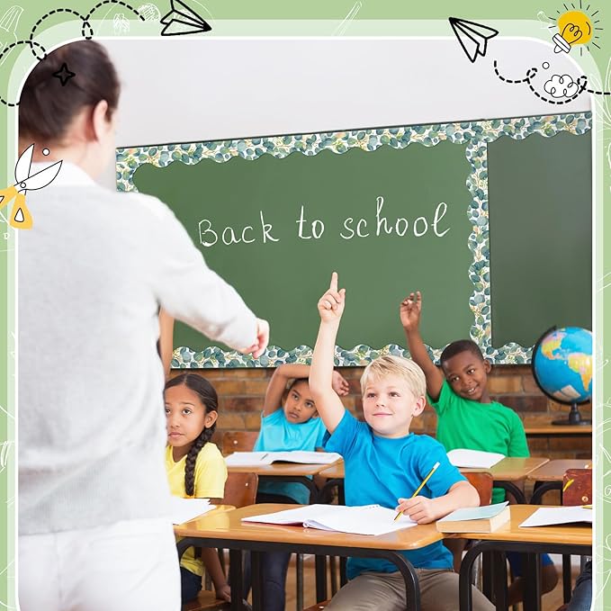 Fuyoooo 49 ft Eucalyptus Magnetic Borders for Classroom Bulletin Board Borders Magnetic Whiteboard Classroom Strips Reusable Rolled Wall Trim for School Teacher Offices Chalkboard (Green)