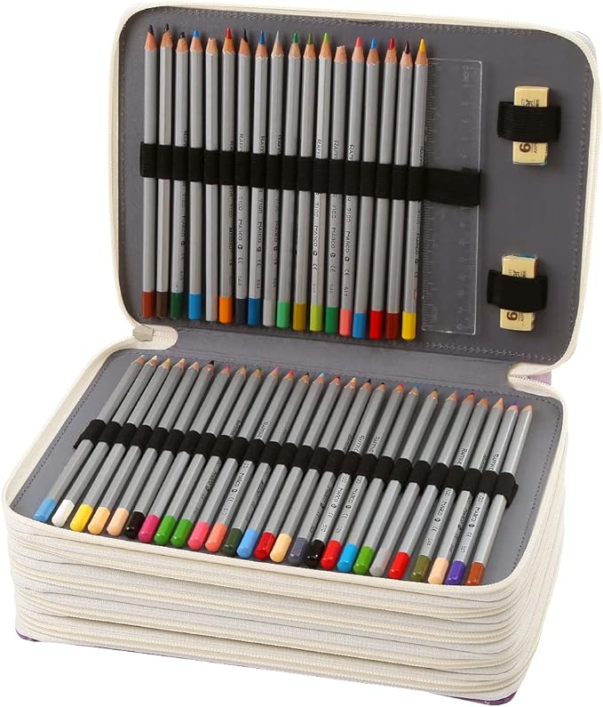 Portable Colored 250 Slots Pencil case Organizer with Printing Pattern for Watercolor Pens or Markers, Pencil Case Organizer for Artist