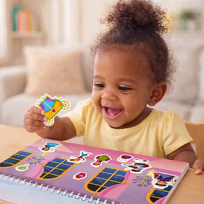 QUOKKA Jelly Sticker Books for Toddlers 1-3, 10 Fairy Tale Themes Unicorn Princess Mermaid, 40+ Large Thick Reusable Stickers, Waterproof Washable Toddler Activity Busy Book, Travel Toy