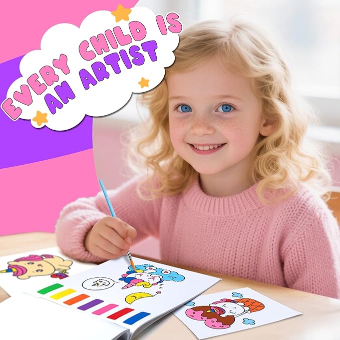 Fenmay Paint with Water Coloring Books for Kids, Mess Free Watercolor Paint Sets with 2 Premium Brushes, Arts and Crafts Birthday Gift for Kids Age 3-5 4-8, Travel Activities Toy (Unicorn)