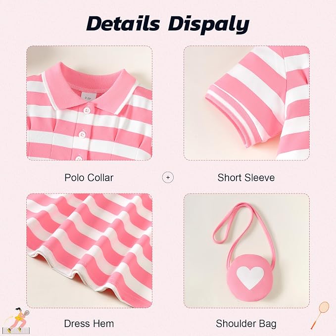 Renotemy Infant Baby Girl Dress Toddler Girls Summer Clothes School Outfits Cotton Short Sleeve Polo Dresses with Bag 12M-5T