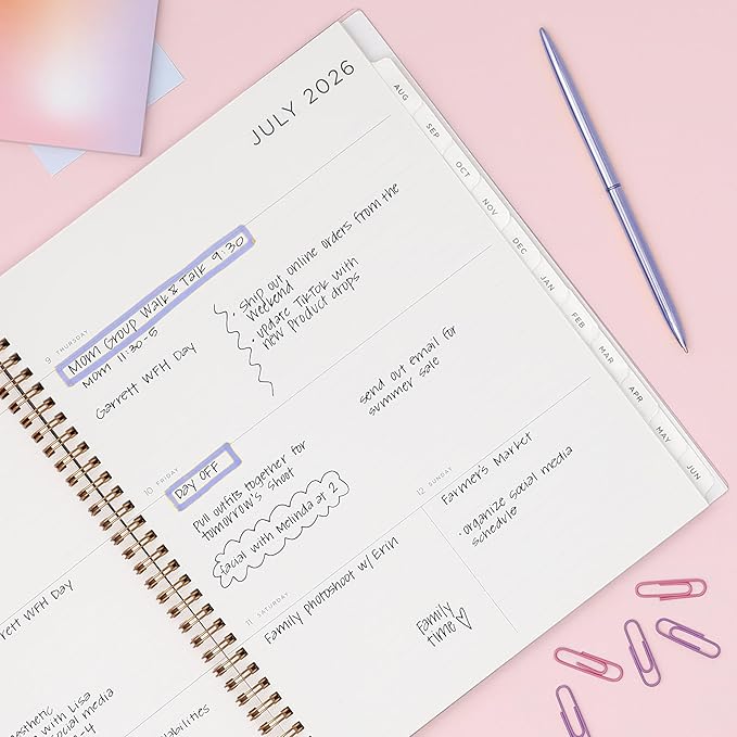 Blue Sky Ashley G 2026-2027 Weekly and Monthly Academic Year Planner Calendar, July 2026 - June 2027, 8.5" x 11", Flexible Cover, Wirebound, Laminated Tabs, Storage Pocket, Includes Sticker Sheet, Multi Color Smoke