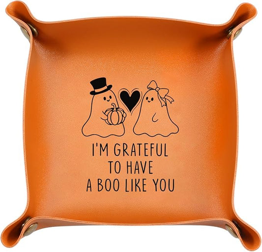 Boo Basket Stuffers for Women Men Spooky Basket Stuffers for Adults Weird Dark Romance National Girlfriends Day Gifts from Boyfriend Anniversary Leather Gifts for Couple Husband Wife Leather Tray