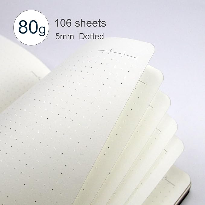 Soft Cover Leather Journal Notebook A5 Dotted 212 Pages 5x8.25 Inches with Strap Closure Travel Work School Writing Journaling Notebooks for Women Men Gift Box Packaging Black