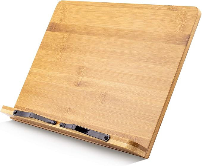 Large A+ XL Bamboo Book Stands & Holders for Reading Hands Free in Bed,Cookbook,Textbook,Law,with 6 Adjustable Height Document Stand,Bible Stand,Tablet Stand
