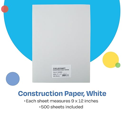 Childcraft Construction Paper, 9 x 12 Inches, White, 500 Sheets