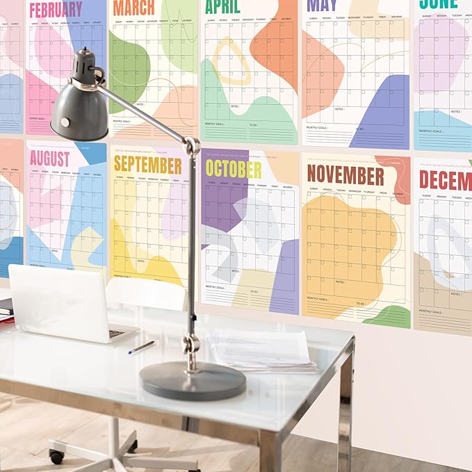 Ospelelf Undated Dry Erase Wall Calendar 12 Month, 12" x 17" Laminated Yearly Calendar for Home, Reusable Fridge Calendar 2026, 12 Sheets