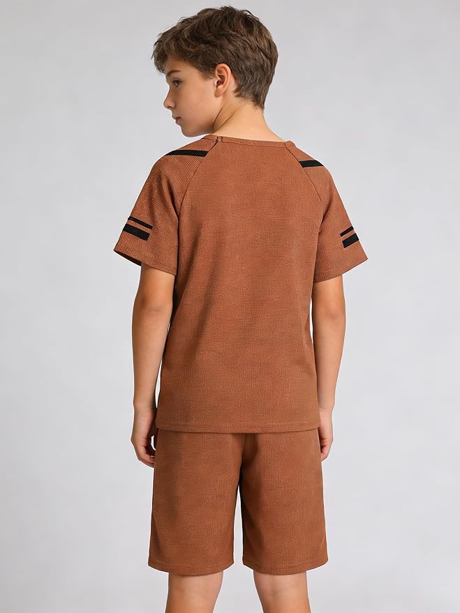 Cakaner Tween Boys Clothes Summer Simple Print T-Shirt And Shorts Set 2 Pieces Teen Trendy Outfits Size 7-14 Year