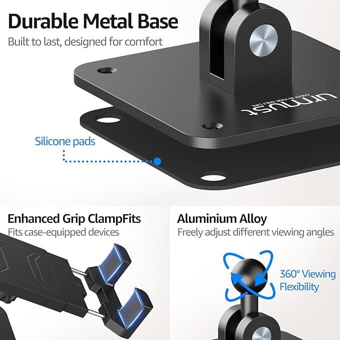 Urmust Universal Tablet Wall Mount Holder, 360 Adjustable, for 4.7-15.6" Devices, iPad, iPhone, Galaxy Tab, Surface Pro, Sturdy Aluminum Wall Phone Holder, for Home, Office & Public Spaces