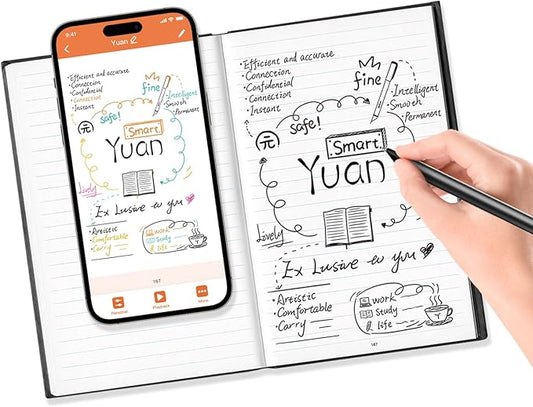 Yuan Digital Sync Pen with Notebook, Smart Writing Set Real time Sync Digitizing for Paper Notes Convert to Text, Smart Pen and Notebook for Note Taking Sync Notes to Phone/Tablet Instantly